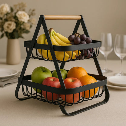 Fruteira de Mesa 2 Andares Ferro e Bambu