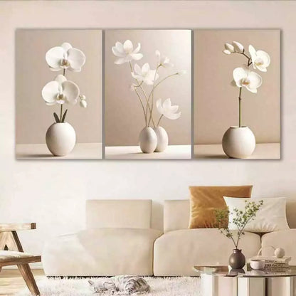 3 Quadros Decorativos Orquídeas Brancas Estilo Moderno 90x50cm