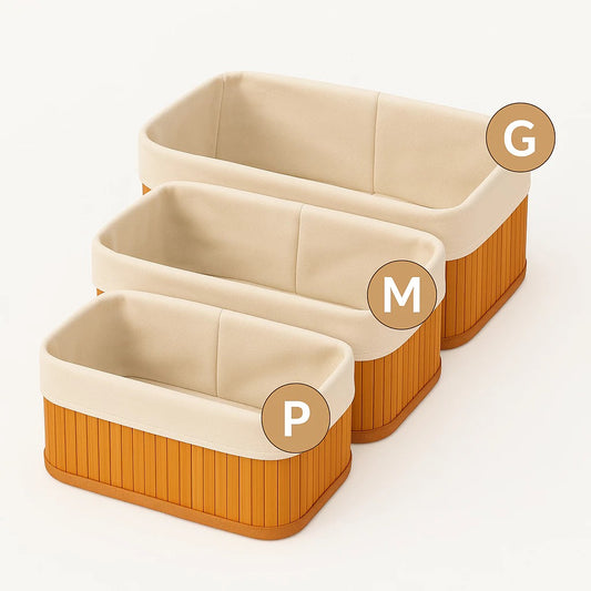 Kit 3 Cestos Organizadores de Bambu Multiuso com Forro