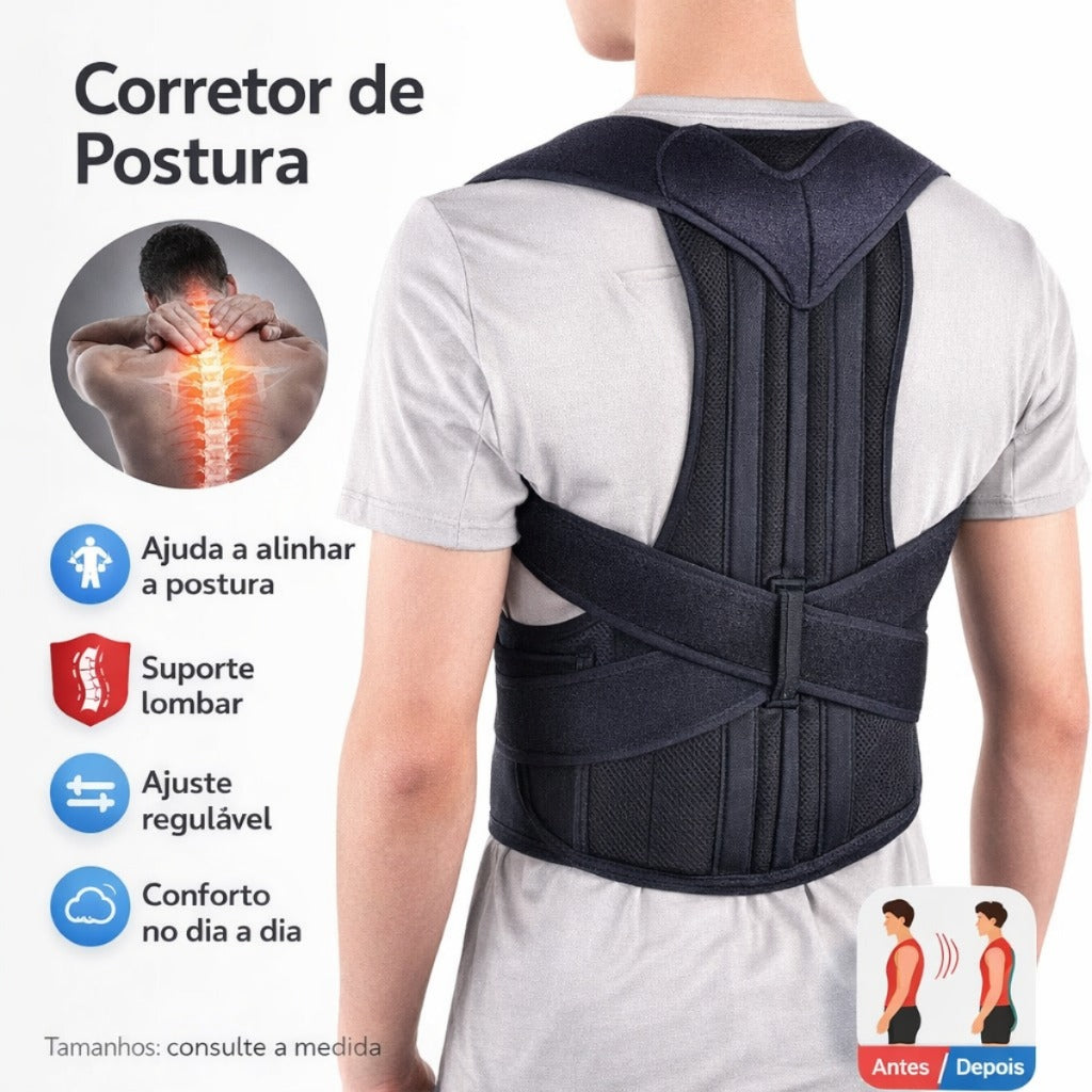 Corretor Postural Ajustável com Suporte Lombar