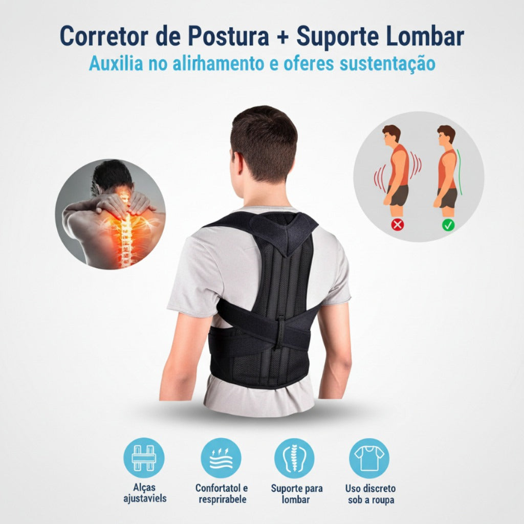 Corretor Postural Ajustável com Suporte Lombar